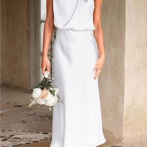 NWT Elegant Mock Neck White Evening Gown